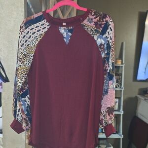 Emerald Burgundy Patchwork Blouse